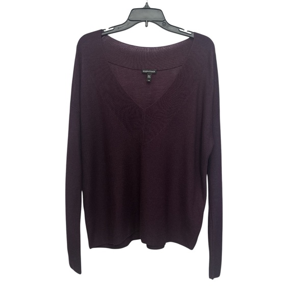 Eileen Fisher Tencel Silk Boxy V-Neck Long Sleeve Pullover Purple Size Large - Picture 1 of 4